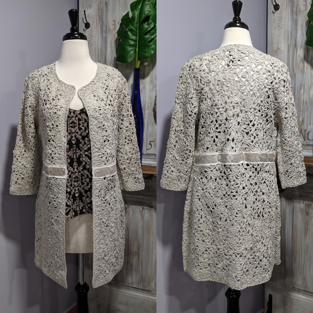 NWT NIC+ZOE "Empower Jacket" Metallic Flower Pattern Open Weave Jacket